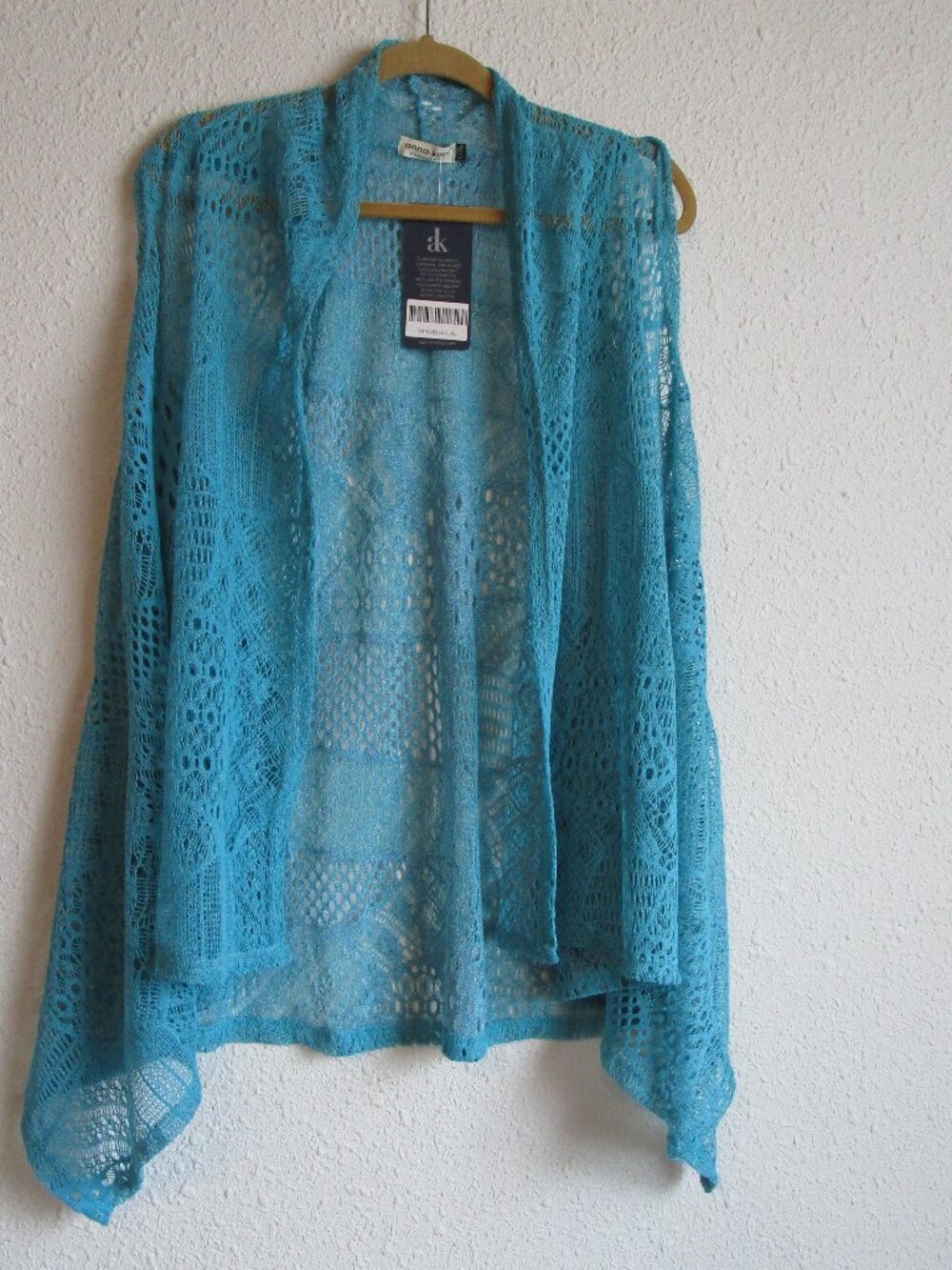 Sleeveless open front crochet shawl, Anna Kaci L/XL outerwear